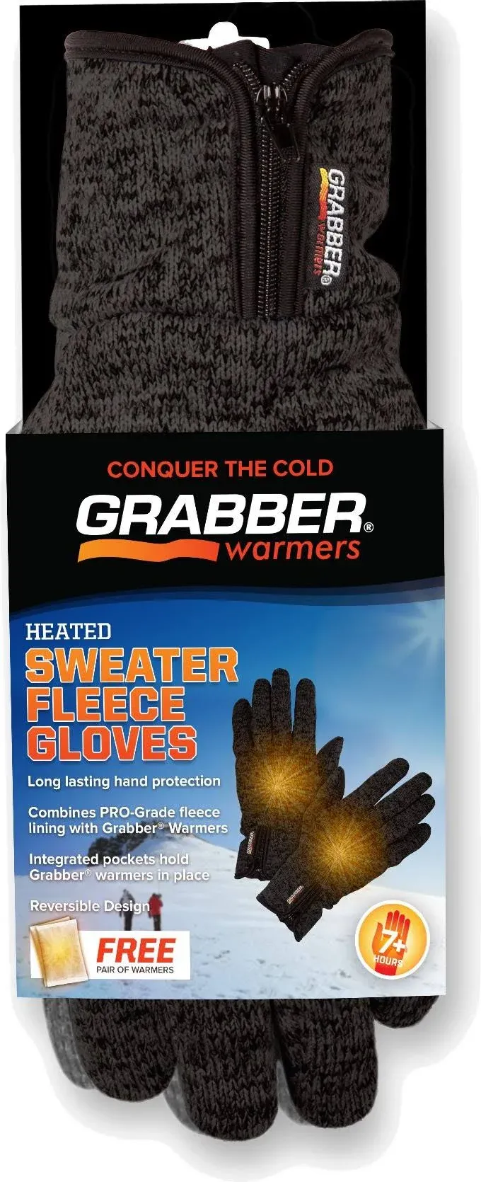 Grabber Sweater Fleece Heated Gloves w/Free Warmers