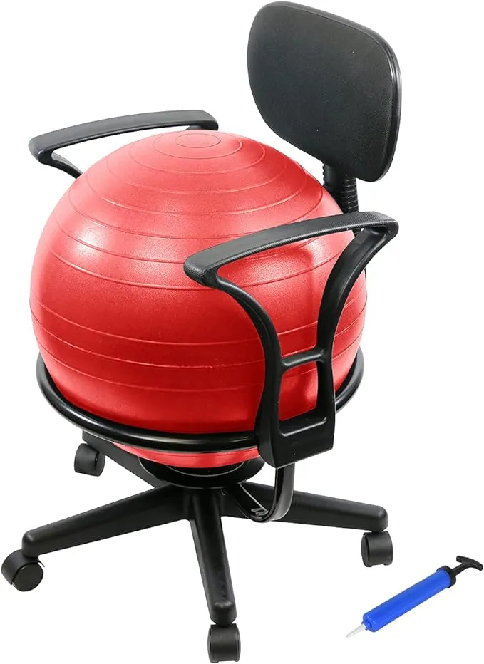 Deluxe Office Ball Chair, ergonomic chair, lockable wheels, with armrest, lower back support, phthalates-free ball, 16" arm rest to arm rest