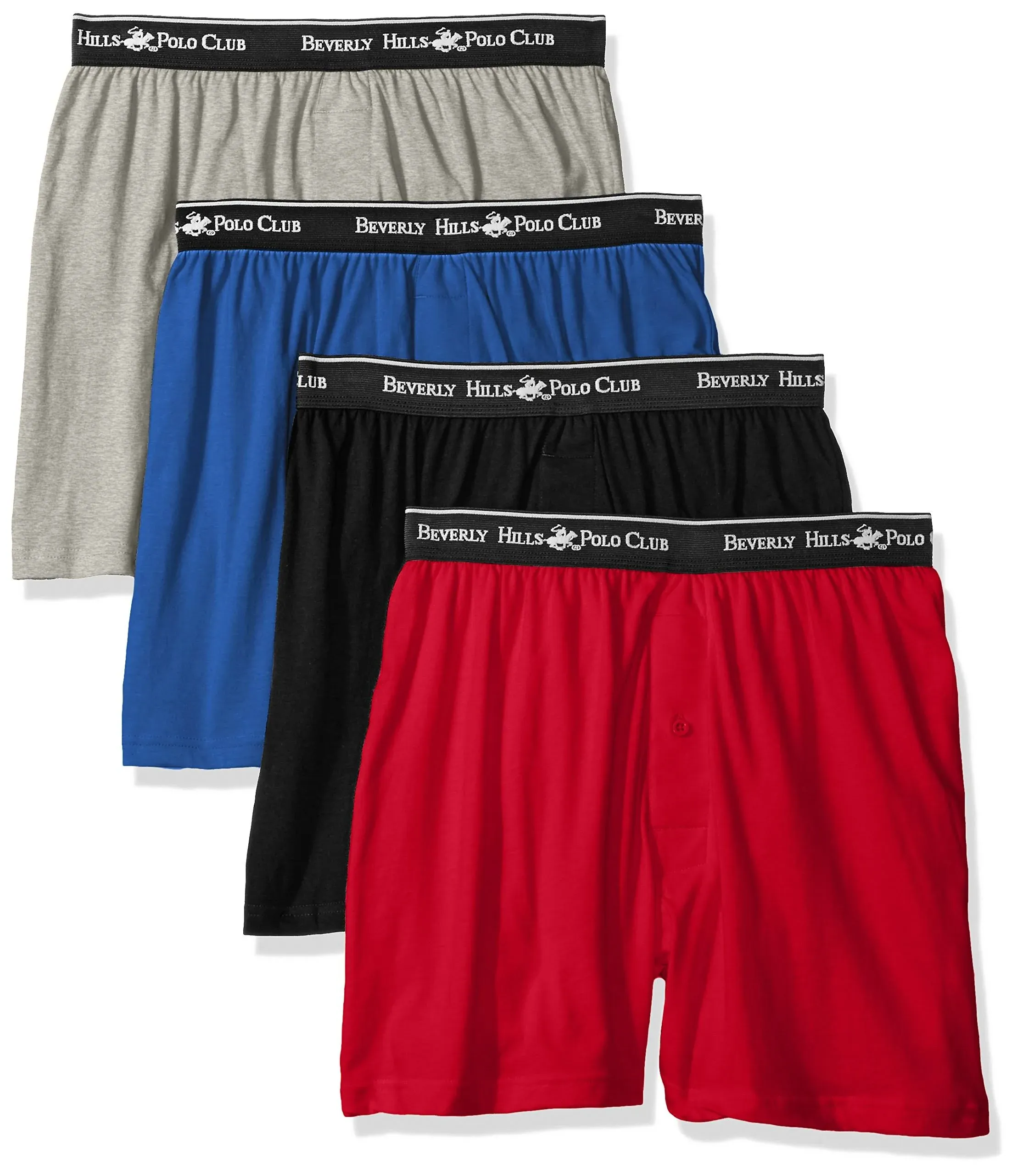 Beverly Hills Polo Club Men&#039;s XL   4 Pack Knit Boxer   Blue /Charcoal/Red /Grey