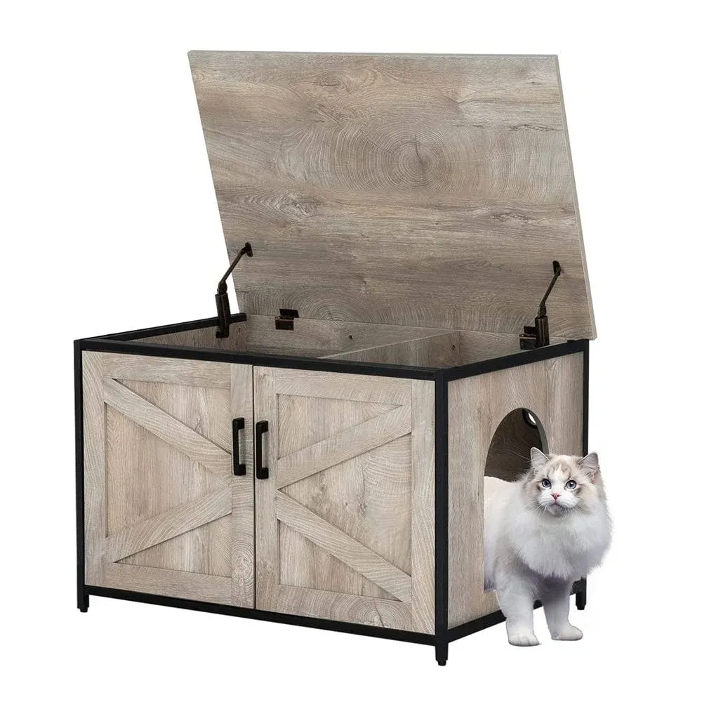 Unipaws Cat Litter Box Enclosure with Frame Open Top - Weathered Grey