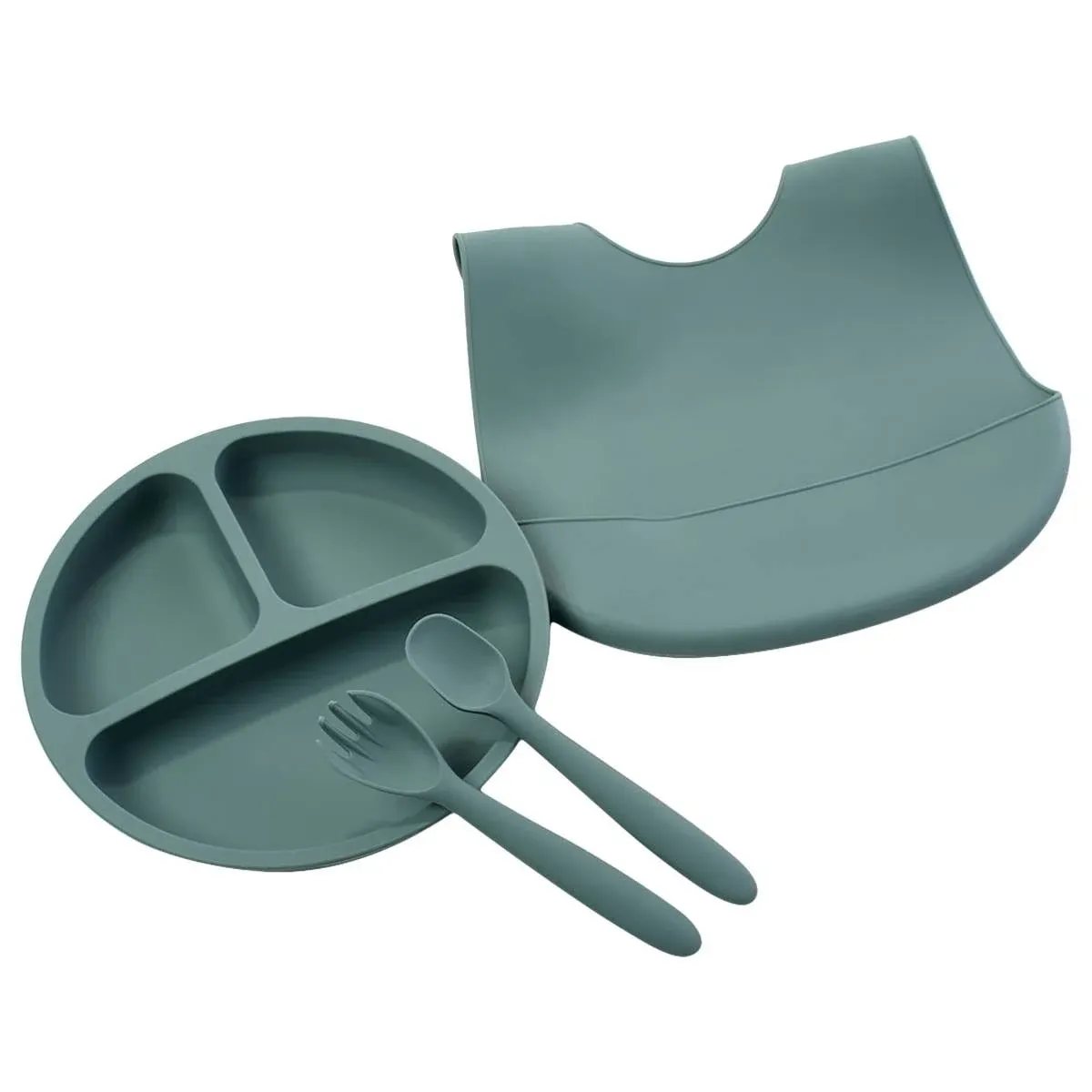 Lila &amp; Jack&#x27;s Baby Set BPA Free Food Grade Silicone Spork Spoon Bib Plate