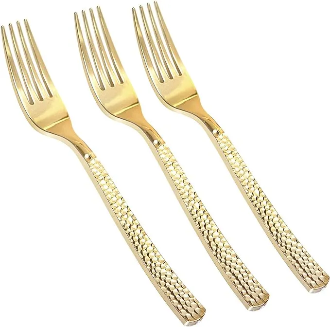 Supernal 300pcs Gold Plastic Forks,Disposable Hammered Forks,Premium Heavyweight Silverware Polished,Perfect for Big Party,Catering Events,Weddings and Daily,Christmas,Thanksgiving Using