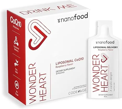 Codeage Wonder Heart Liquid CoQ10 Liposomal Ubiquinone Supplement, Coenzyme Q10 Heart Vitamins, Non-GMO Sunflower Phosphatidylcholine Vegan Blend, Raspberry Flavored Softgel, Pack of 30 Pouches