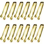 JCREN 12 Pcs Serving Tongs, Small Serving Utensils for Parties Catering Gold Tongs, Food-Grade 304 Stainless Steel Mini Appetizer Tongs for Tea Party Coffee Bar, 4" Sugar Tongs - Gold