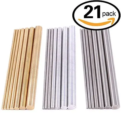 Glarks 21pcs 3 Sets of Metals Round Rod Lathe Bar Stock for DIY Craft Tool