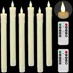 Real Wax LED Flameless Taper Candles with Remote Timer, 9.6 Inches Ivory Cand...