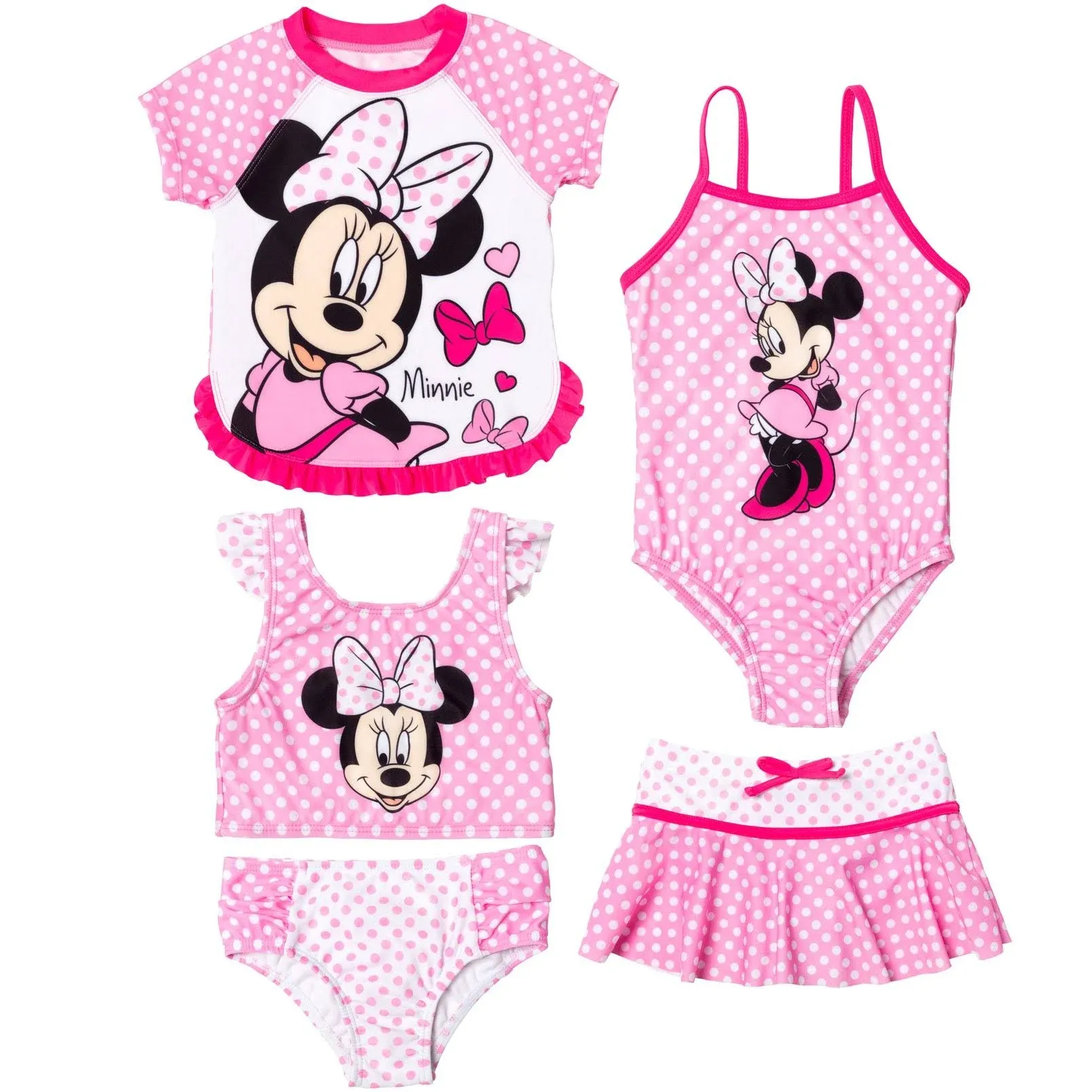 Disney Minnie Mouse Big Girls One Piece Bathing Suit Bikini Top Rash Guard Modest ...