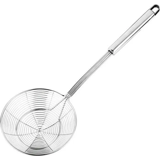 Solid Stainless Steel Spider Strainer Skimmer Ladle, Kitchen Utensils Wire Strainer Pasta Strainer Spoon, 7 Inch