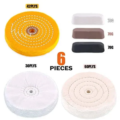 6 Piece Buffing And Polishing Kit Includes Assorted 6 Inch With 1/2&#034; Arbor Hole 