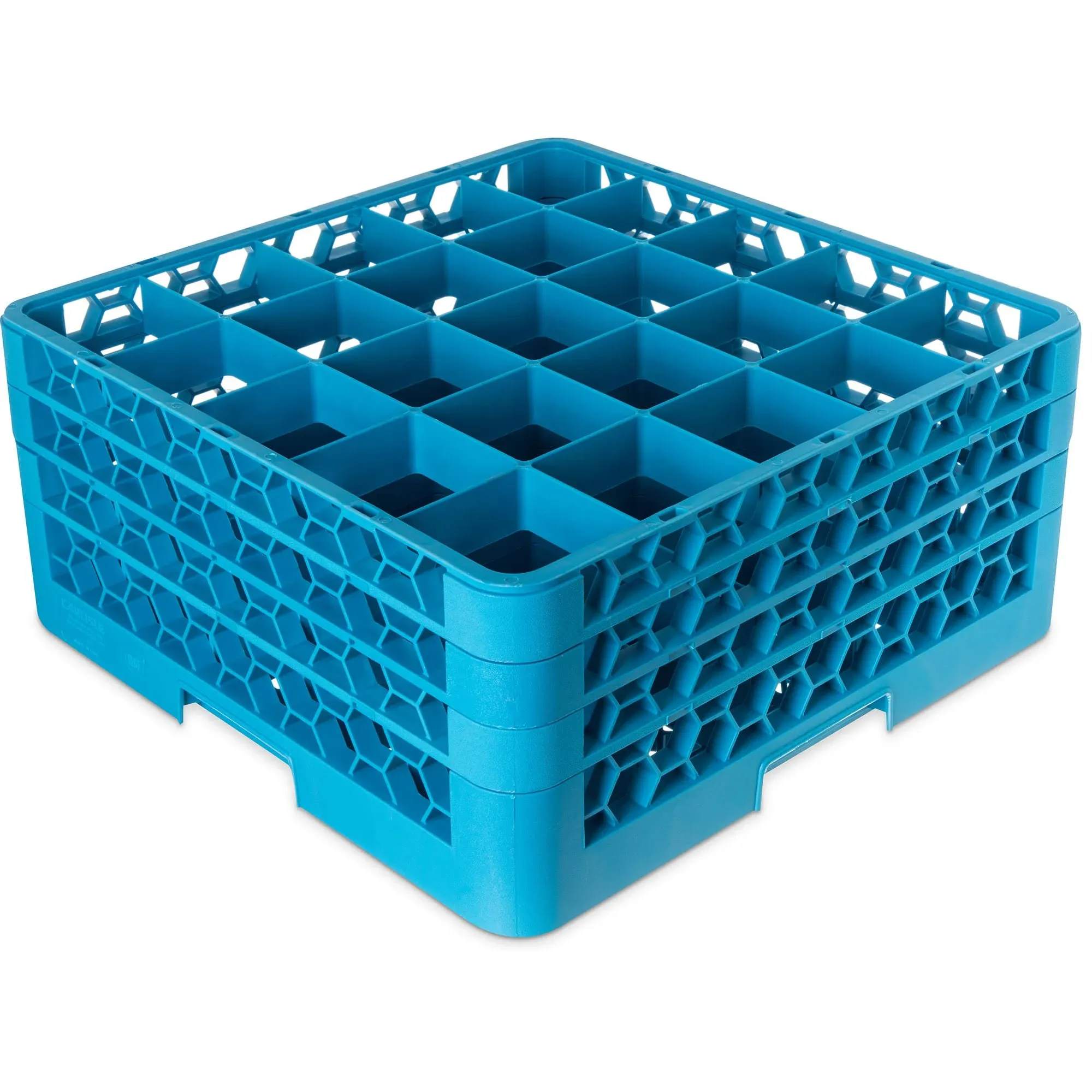 Carlisle FoodService Products OptiClean Plastic 25-Compartment Divided Glass Rack, Blue, 8.72" w/ 4 Extenders (Pack of 2)