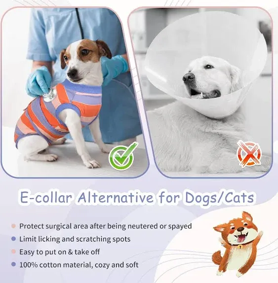 Kuoser Dog Surgery Suit Female Spay, Soft Dog Recovery Suit Male Neuter Anti Licking Dog Onesie E-Collar & Cone Alternative, Breathable Dog Surgical Suit for Surgery Recovery, Orange Strips XL