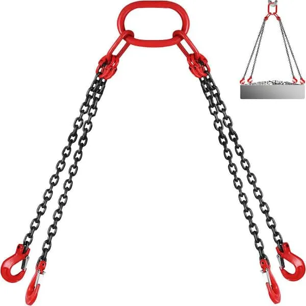 Happybuy 5Ft Chain Sling 5/16 Inch X 5 Ft Engine Lift Chain G80 Alloy Steel Engine Chain Hoist Lifts 3 Ton with 4 Leg Grab Hooks