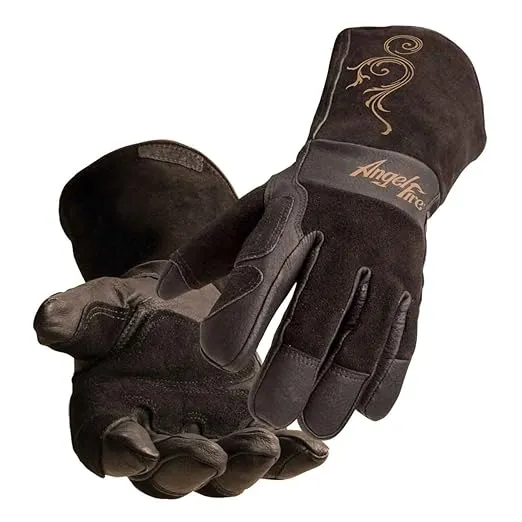 AngelFire Stick/MIG Welding Gloves - Black with Beige Flourish, Size Small