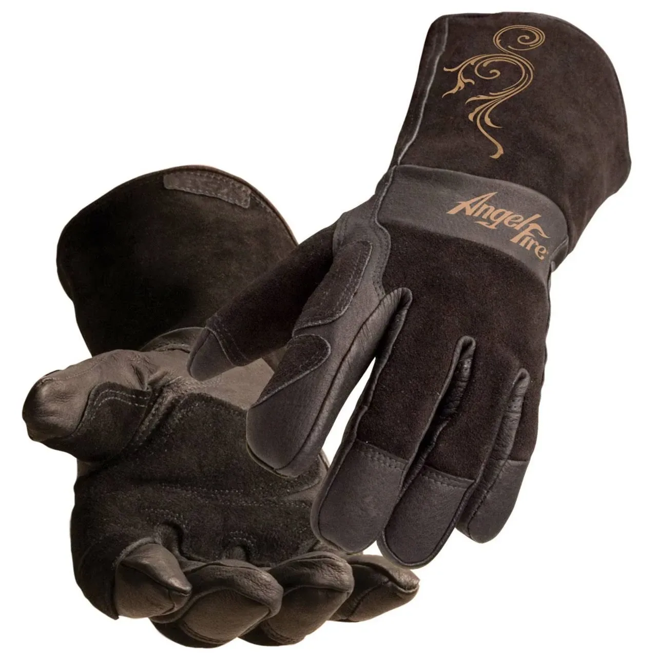 Black Stallion LS50-SM BSX Angelfire Black, Beige Flourish Stick/Mig Welding Gloves, Size Small