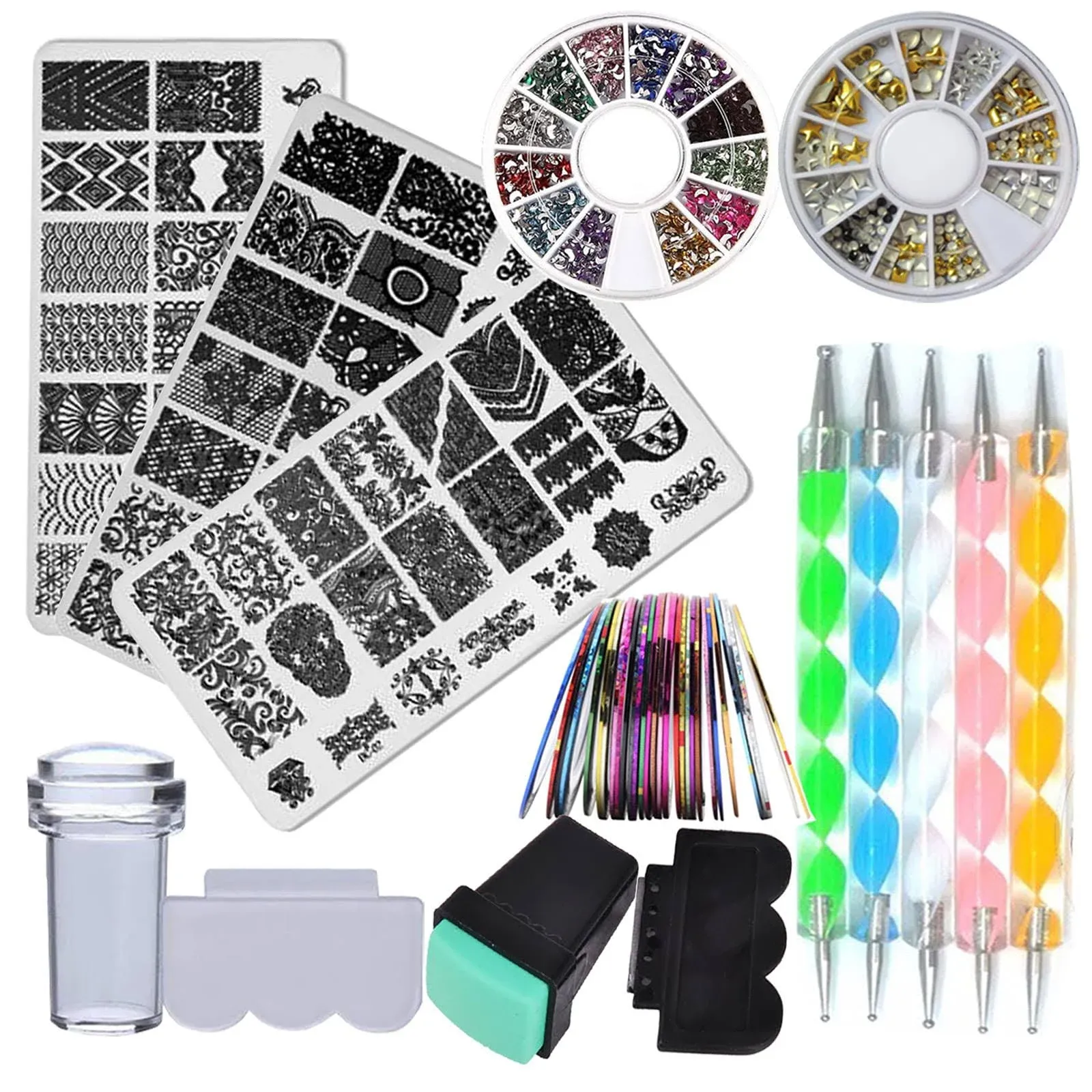 LoveOurHome Nail Art Stamping Plate Kit Flower Geometric Image Stamping Template ...