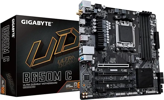 GIGABYTE B650M C (AM5/ LGA 1718/ AMD/ B650/ Micro-ATX/ 5-Year Warranty/ DDR5/ PCIe 4.0 M.2/ PCIe 4.0/ USB 3.2 Gen2X2 Type-C/Wi-Fi AC/ 2.5GbE LAN/Motherboard)