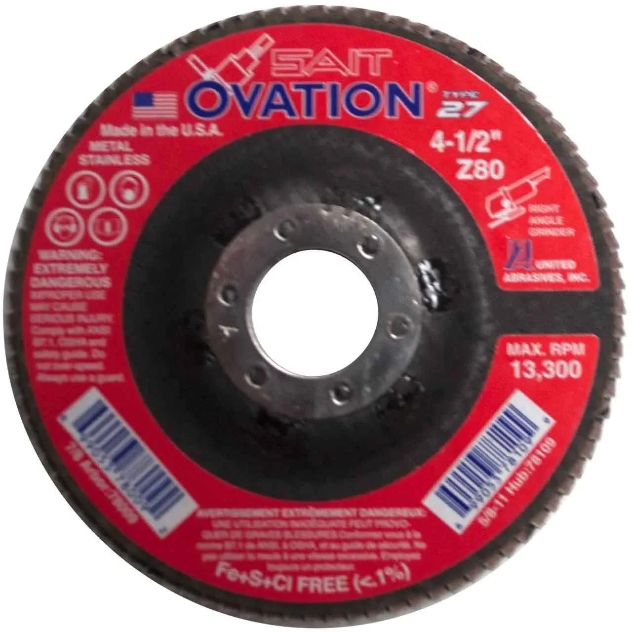 SAIT 78009 Ovation® High Density Fiberglass Backed Flap Disc  (Type 27) 4-1/2" x 7/8", 80 Grit