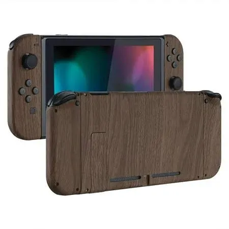 eXtremeRate DIY Replacement Shell Buttons for Nintendo Switch, Soft Touch Back Plate for Switch Console, Custom Housing Case with Full Set Buttons for Joycon Handheld Controller - Wood Grain