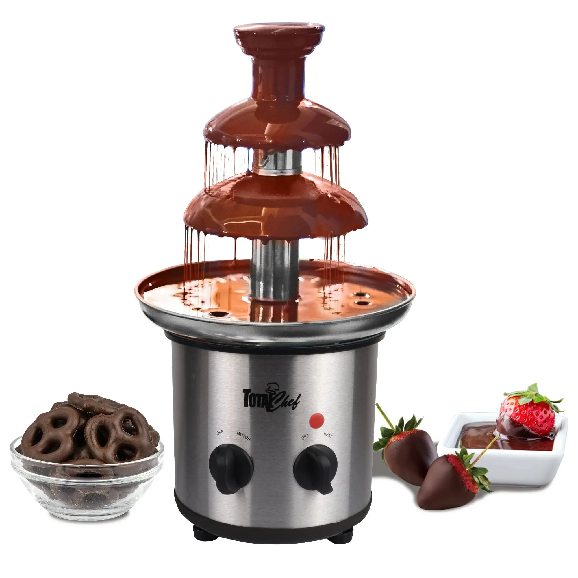 Total Chef 3 Tier Chocolate Fountain Fondue Machine 1.5 lbs Capacity Adjustable Temperature Ideal for Parties Weddings Buffets Family Gatherings Date Nights Stainless Steel