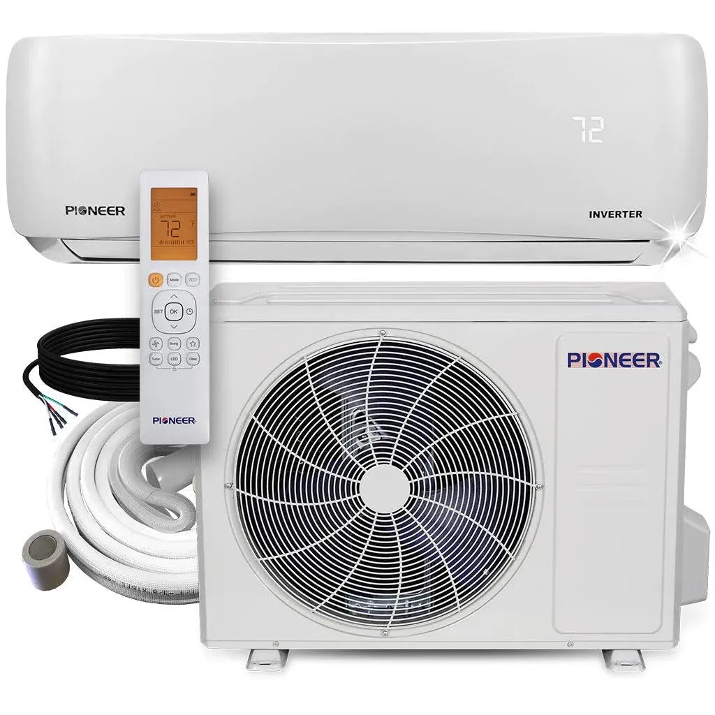 Pioneer 24,000 BTU 18 SEER2 Ductless Mini-Split Inverter+ Air Conditioner Heat Pump System Full Set 230V - 50 ft