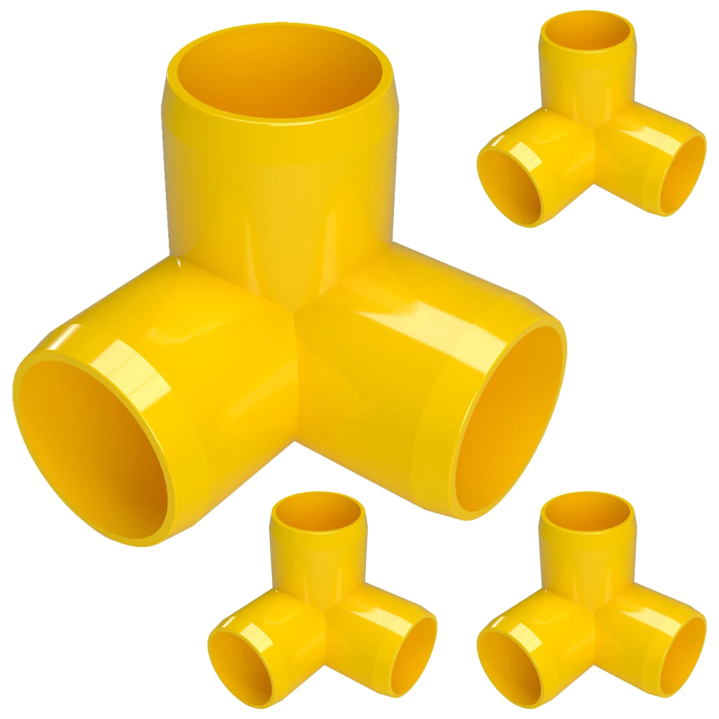 1&#034; 3-Way PVC Elbow Fitting, Yellow (4-PK) FORMUFIT Furniture Grade, Made in USA