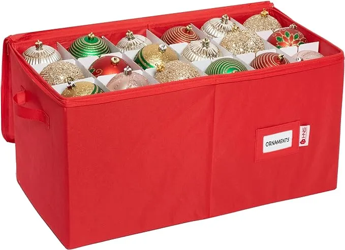 Holiday Ornament Storage Container - Adjustable Dividers - Red - 54-4&#034; Ornaments