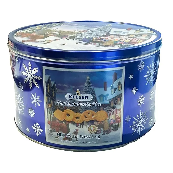 Kelsen Danish Butter Cookies in Decorative Holiday Tin, 80 Ounce (300 Cookies)