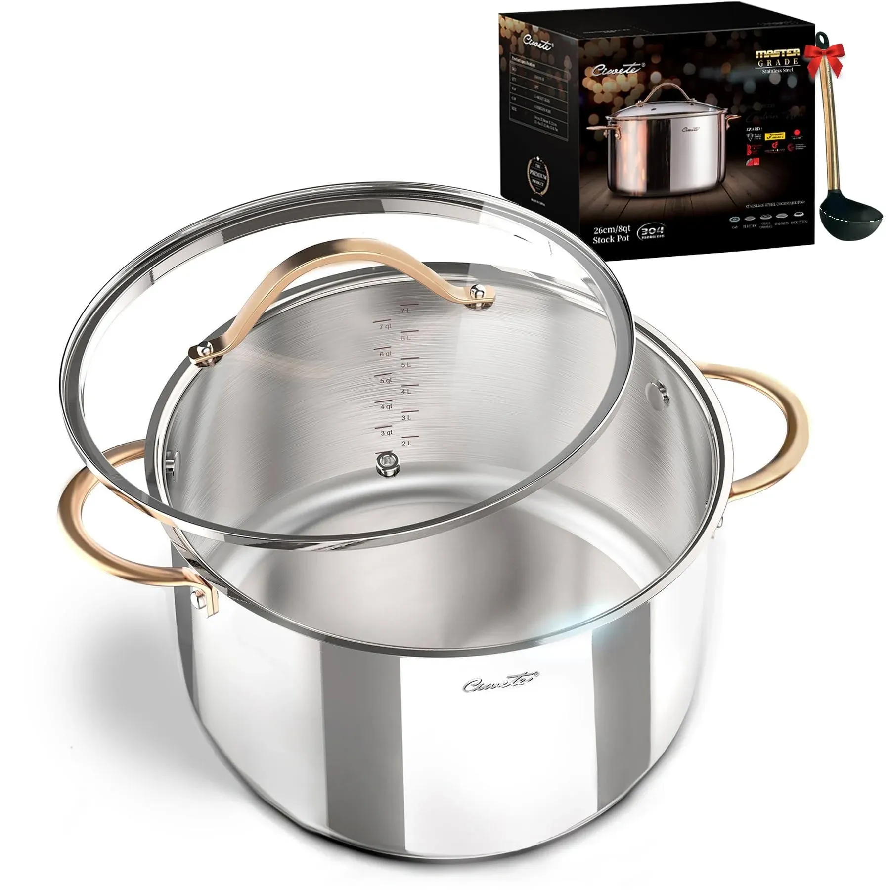 Ciwete 8 Quart Stock Pot, 3 Ply Stainless Steel Stock Pot, Soup Pot Cooking Pot ...