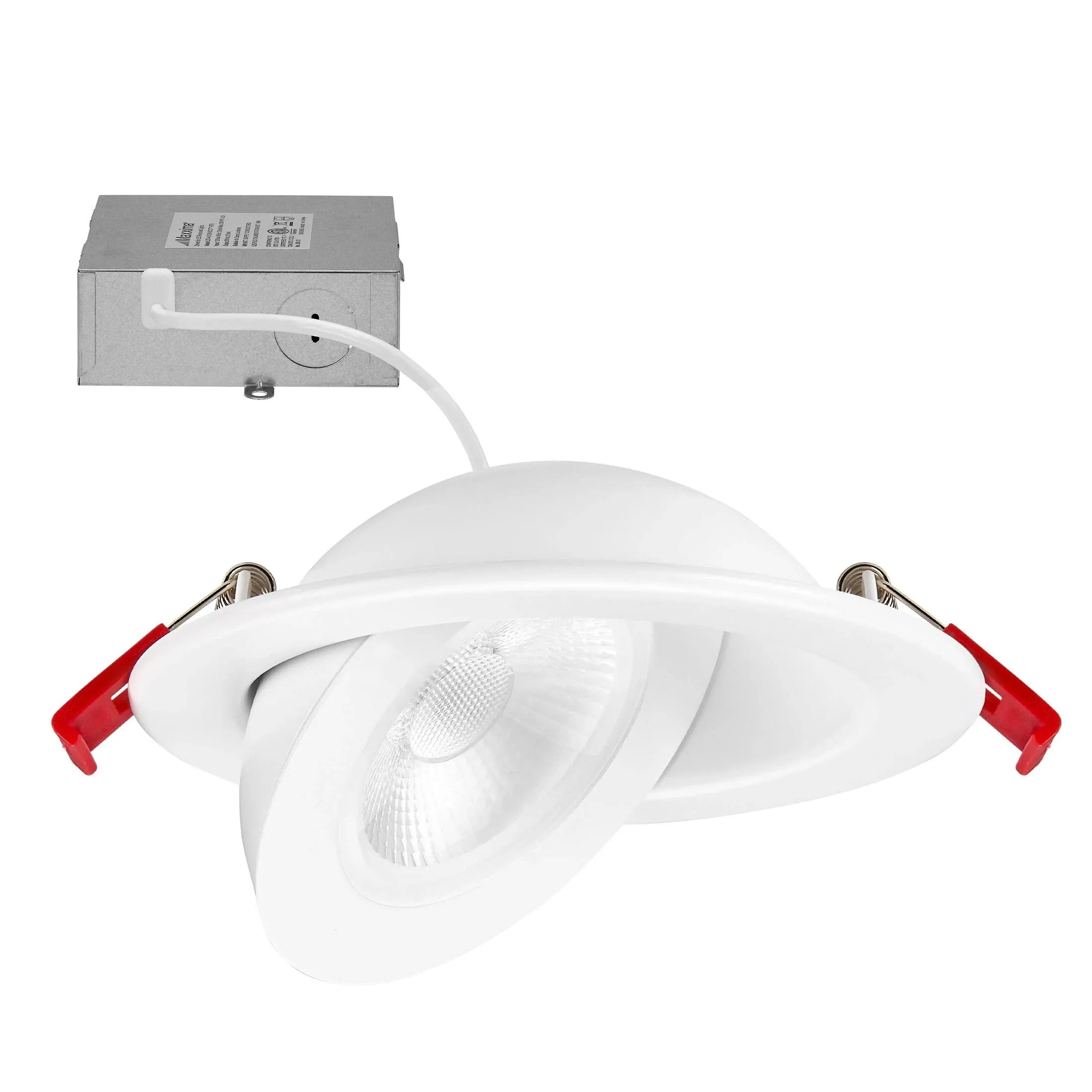 Maxxima 4 in. Rotatable Ultra-Thin Recessed LED Floating Gimbal Downlight, 900 Lumens, 5 CCT Selectable 2700K/3000K/3500K/4000K/5000K, Dimmable, 90 CRI, IC Rated, Canless, Junction Box Included