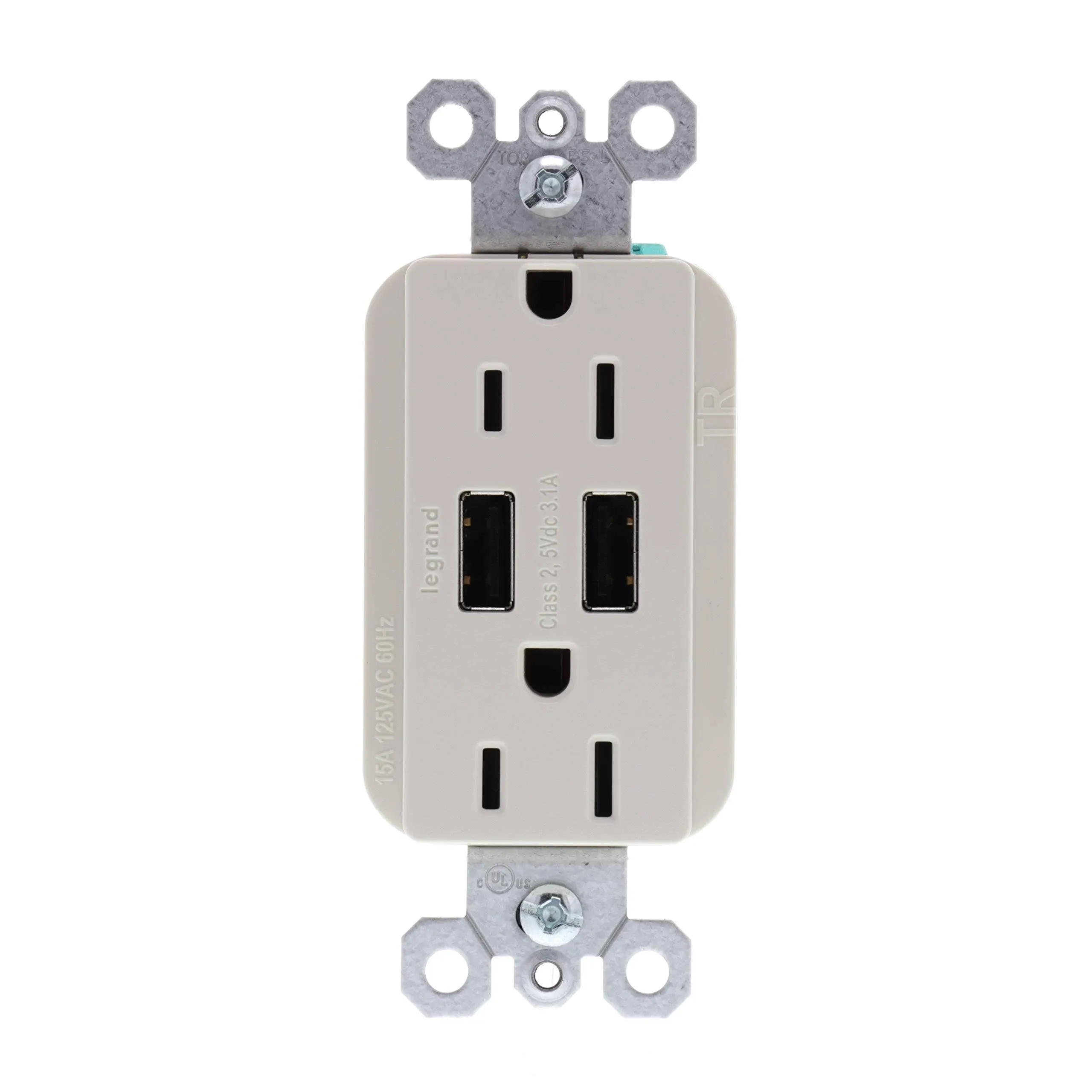 Legrand radiant 15 Amp 125 Volt Duplex Outlet with 3.1 Amp USB, Light Almond TM826USBLACCV4