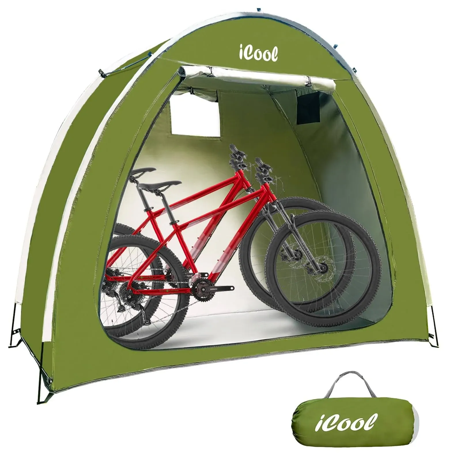 iCOOL Outdoor Bike Cover Storage Shed Tent, 210D Oxford Thick Waterproof, Storage of 2 Bicycle-Green