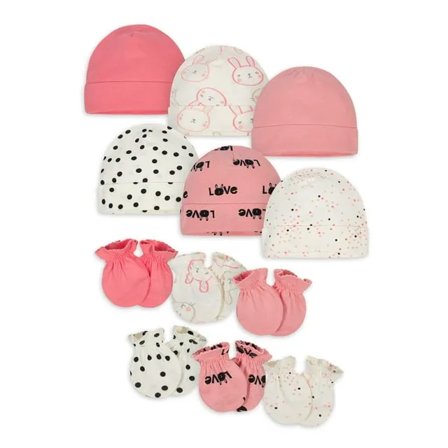 Onesies Baby Girls Bunny Cap and Mitten Set