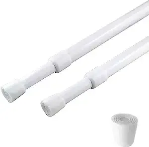 KXLIFE 2 Pack 5/8" Spring Tension Curtain Rods, Refrigerator Tension Rod White 16 to 28 Inch