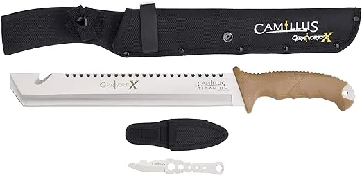 Camillus Carnivore X 18" Durable 420 Stainless Steel Titanium Bonded Hunting Hiking Camping Survival Machete with Nylon Sheath & Removable Trimming Knife