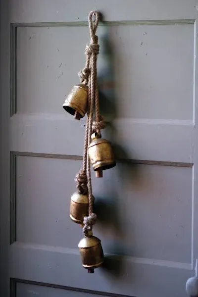 Kalalou NKC3786 Four Hanging Bells with Rope, Gold