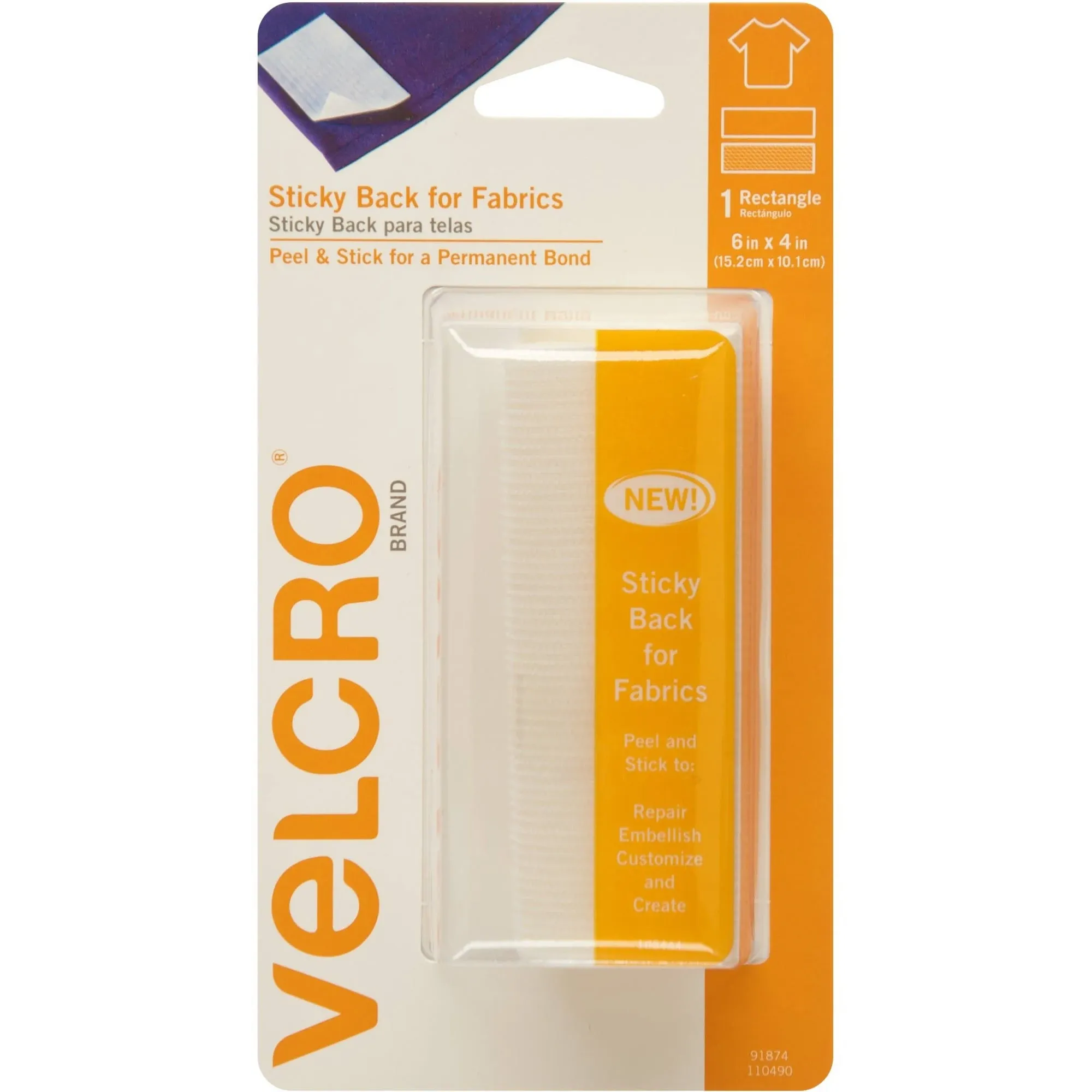 Velcro Brand Sticky Back for Fabric Tape 4"x6" White