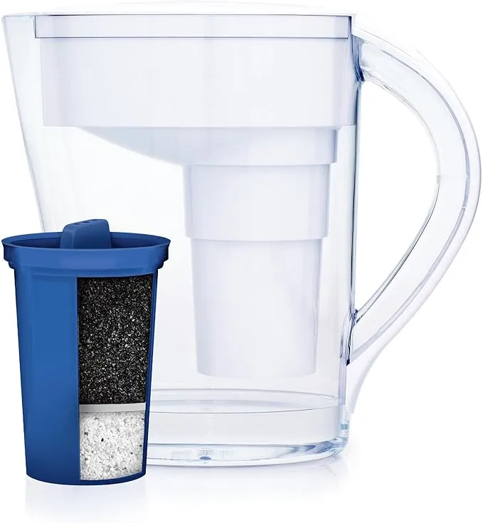 Santevia MINA Alkaline Water Filter Pitcher | 9-Cup at Home Water Filter That Adds Minerals and Makes Water Alkaline | Chlorine and Lead Water Filter | Made in North America