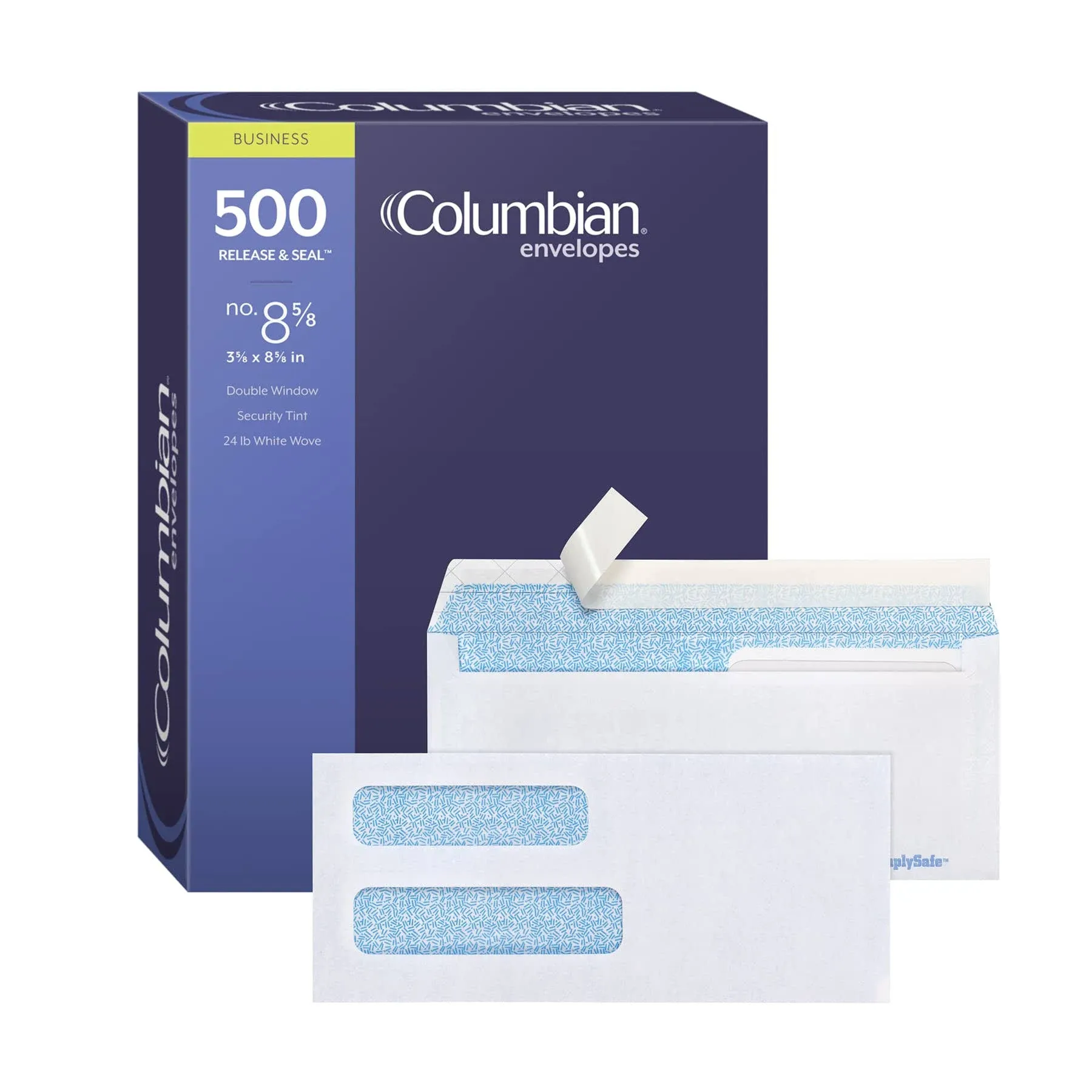 Columbian #8 5/8 Security Envelopes, 500/Box, Double Window, #8-5/8, White 