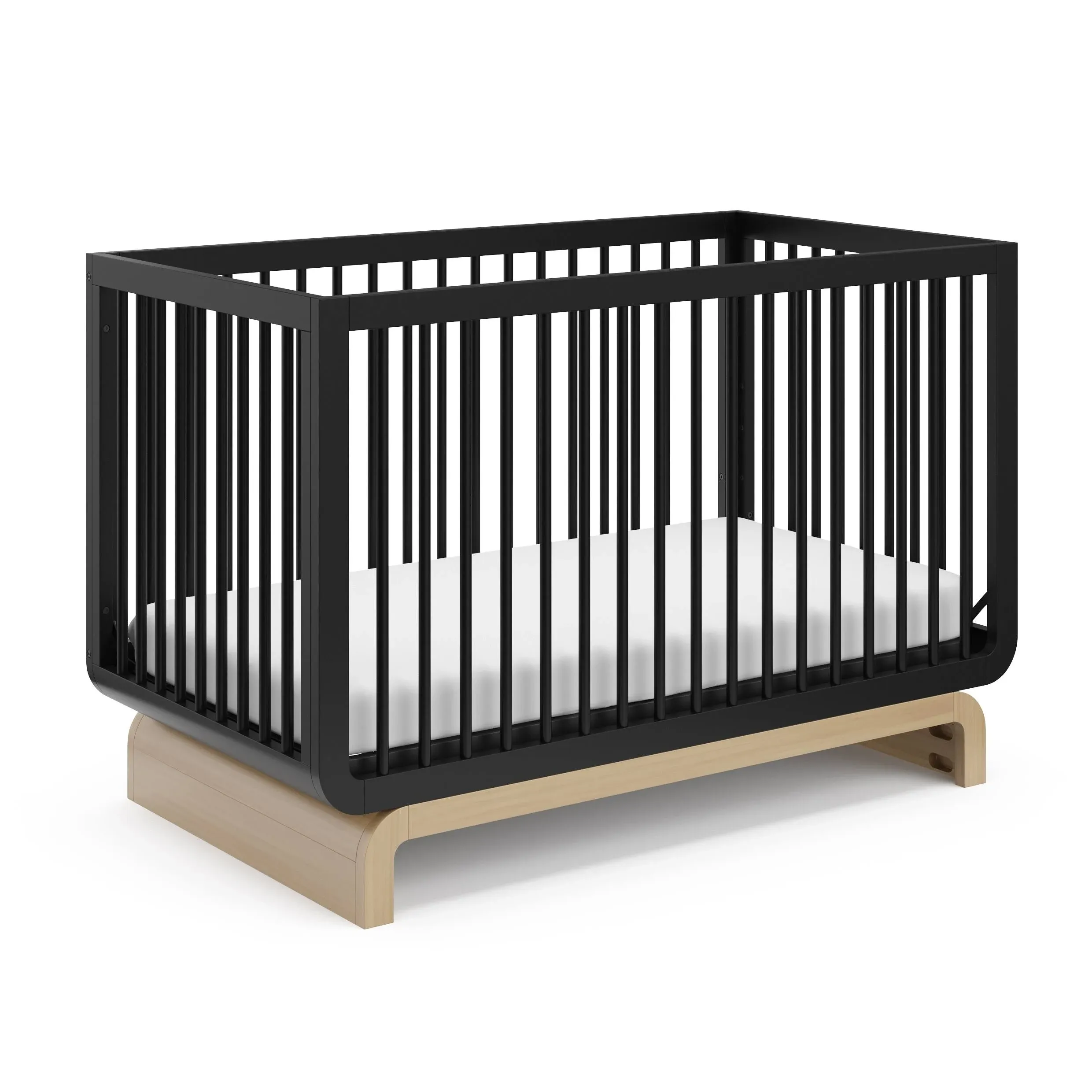 Storkcraft Santorini Deluxe 5-in-1 Convertible Crib with Bonus Toddler Guardrail (Black with Driftwood) – GREENGUARD Gold Certified, Toddler Guardrail Included in Box, Fits Standard Crib Mattress