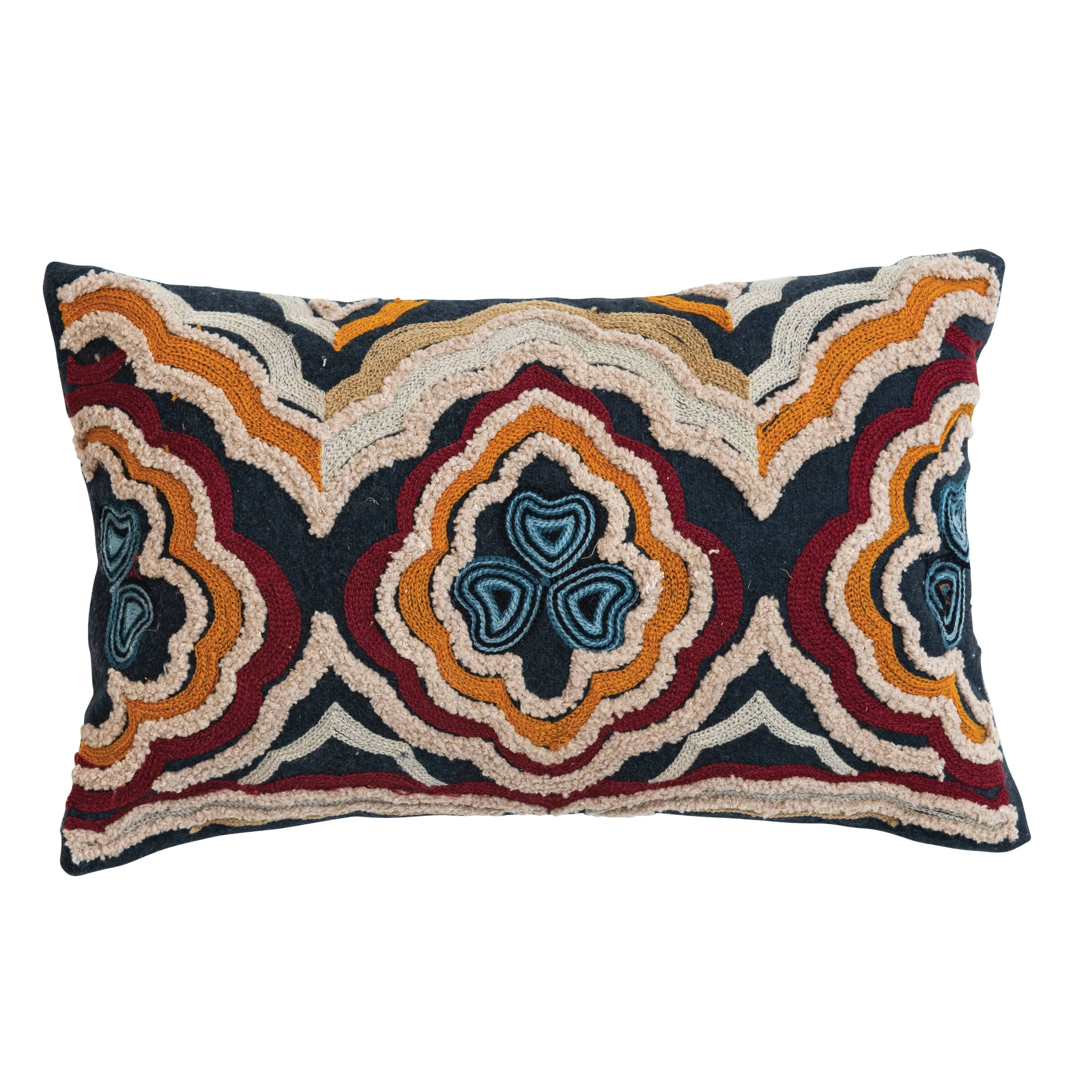 Creative Co-op Embroidered Cotton Lumbar Pillow