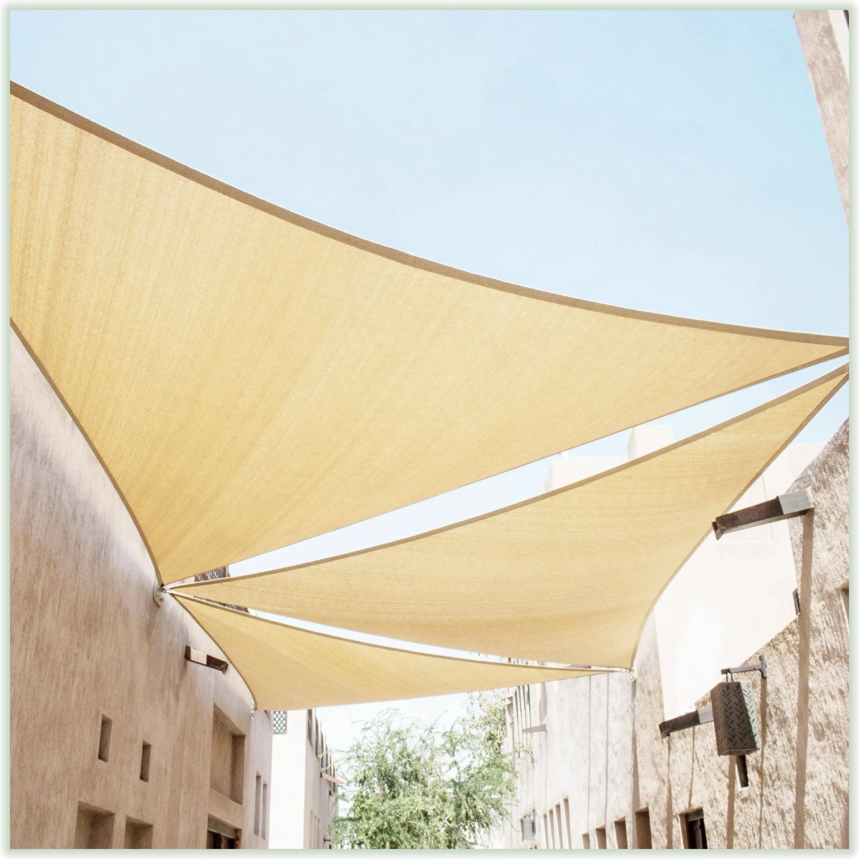 ColourTree 8' x 8' x 8' Beige Sun Shade Sail Triangle CTSLT8 - Canopy Mesh Fabric UV Block - Commercial Heavy Duty - 190 GSM - 3 Years Warranty