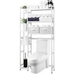 Homde Over The Toilet Storage with Basket and Drawer, Bamboo Bathroom Organizer with Adjustable Shelf & Waterproof Feet Pad, Space Saver Storage