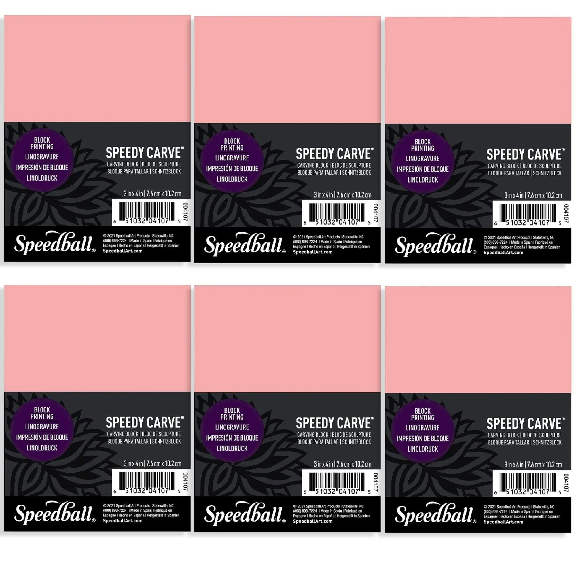 Speedball Speedy-Carve Block Printing Carving Block, Rectangle, Pink, 3 x 4 Inches (6-Pack), Linoleum for Printmaking