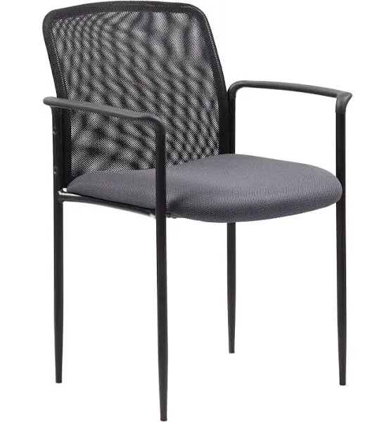 BOSS Office Products Black Mesh Gray Fabric Stackable Guest Arm Chair B6909-GY