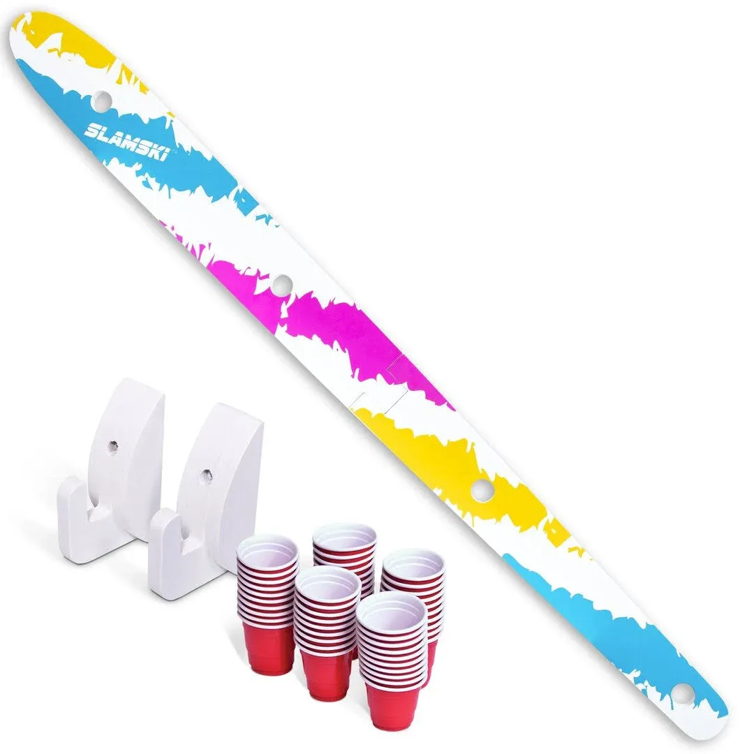 GoPong Slamski - Retro 4 Person Drinking Ski with 50 Plastic Shot Glasses