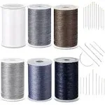 6 Rolls Strong Upholstery Thread High Strength Sewing Waxed Thread with Hand Stitching Needle Set for Denim Leather Craft DIY Machine (White, Gray, Brown, Light Gray, Blue Gray, Dark Blue, 0.55 mm)