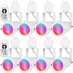 EAGLOD 12W RGB LED Track Light Heads,H Type RGBW Color Changing Track Lighting Head with Remote, 120V Multicolor Track Light for Accent,Halloween,Art,Party,Halo Type Rail Not Include 8 Pack (White)