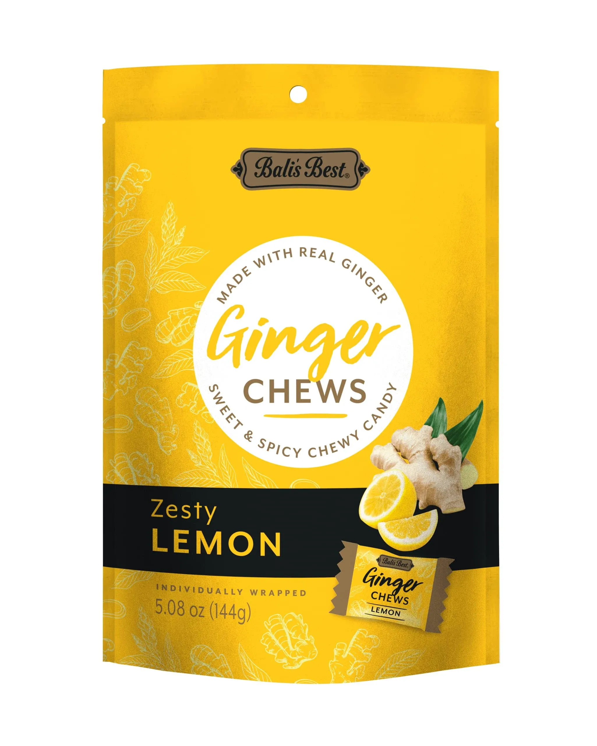 Bali's Best Ginger Chews - Zesty Lemon Flavor (1lb Jar) 100% Real Ginger & Natural Flavors, Sweet Spicy Chewy Ginger Candies, Great snacks for sharing and gift baskets