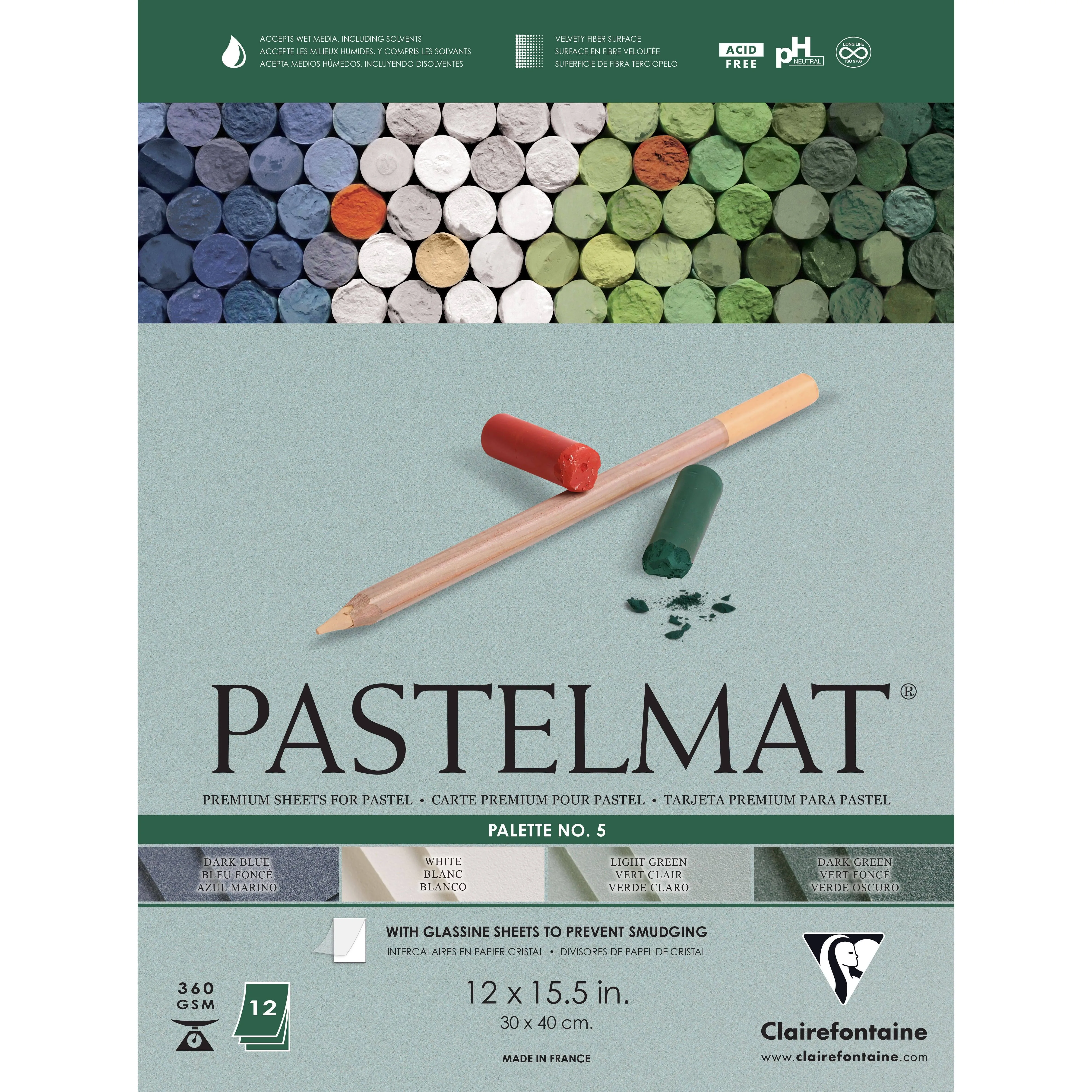 Clairefontaine Pastelmat Pad - 12" x 15-1/2", Palette No. 5, 12 Sheets