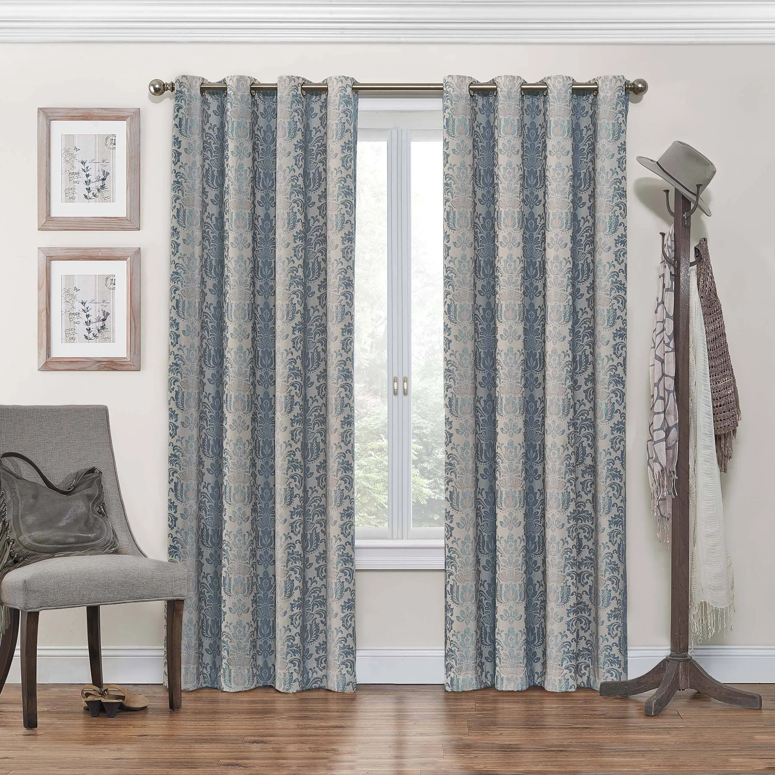 Eclipse Nadya Print Thermal Insulated Single Panel Grommet Top Darkening Curtains for Living Room, 52 in x 63 in, Smokey Blue